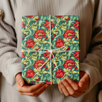 William Morris inspirerade djupt röd pastel grönt