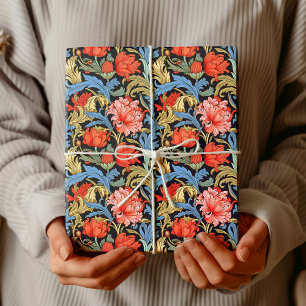 William Morris inspirerade djupt röd pastel rosa b Presentpapper