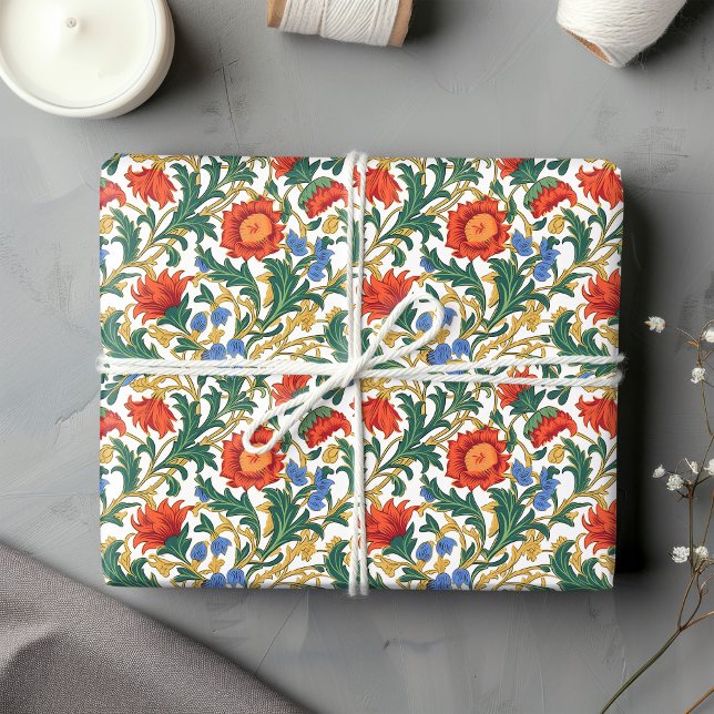 William Morris inspirerade färgstarka blommor Presentpapper (William Morris inspired colorful vibrant flowers Wrapping Paper)
