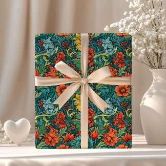 William Morris inspirerade färgstarka blommor Presentpapper