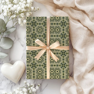 William Morris inspirerade pastel grönt geometric Presentpapper