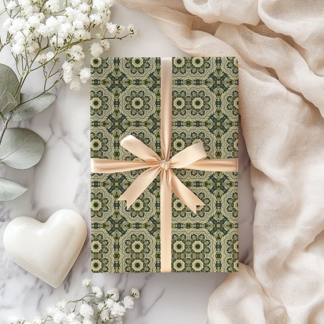 William Morris inspirerade pastel grönt geometric Presentpapper (William Morris inspired pastel green geometric Wrapping Paper)