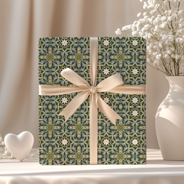William Morris inspirerade pastel grönt geometric Presentpapper (William Morris inspired pastel green geometric Wrapping Paper)