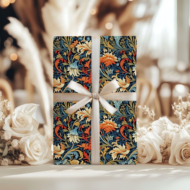 William Morris inspirerade pastellkopparelblomma Presentpapper (William Morris inspired pastel copper ivory flower Wrapping Paper)