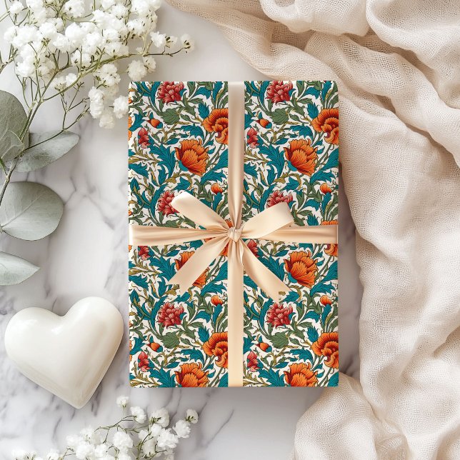 William Morris inspirerade terracotta pastel blue Presentpapper (William Morris inspired terracotta pastel blue Wrapping Paper)