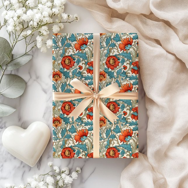 William Morris inspirerade terracotta pastel blue Presentpapper (William Morris inspired terracotta pastel blue Wrapping Paper)