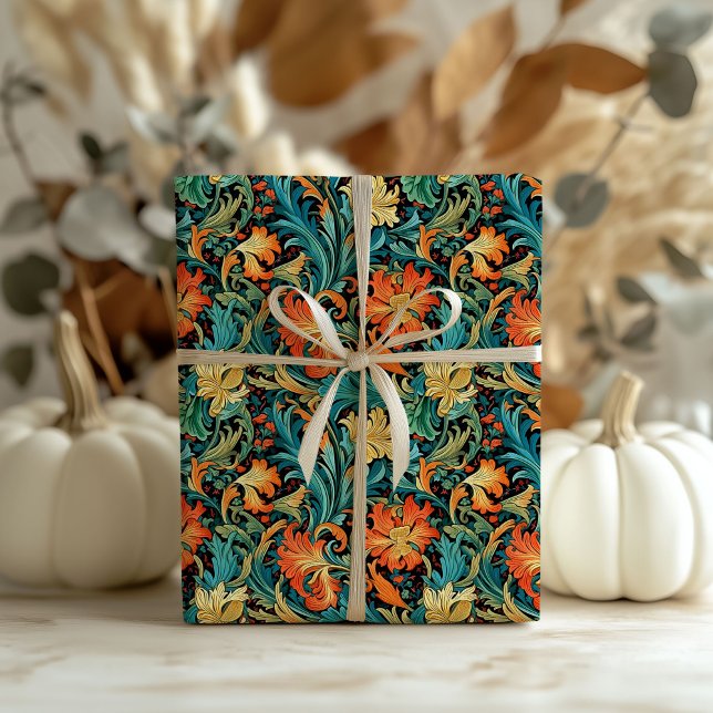 William Morris inspirerade terracotta pastel blue Presentpapper (William Morris inspired terracotta pastel blue Wrapping Paper)