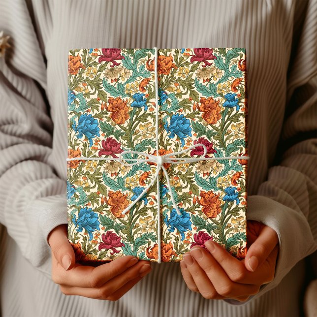William Morris inspirerade terracotta pastel blue Presentpapper (William Morris inspired terracotta pastel blue Wrapping Paper)