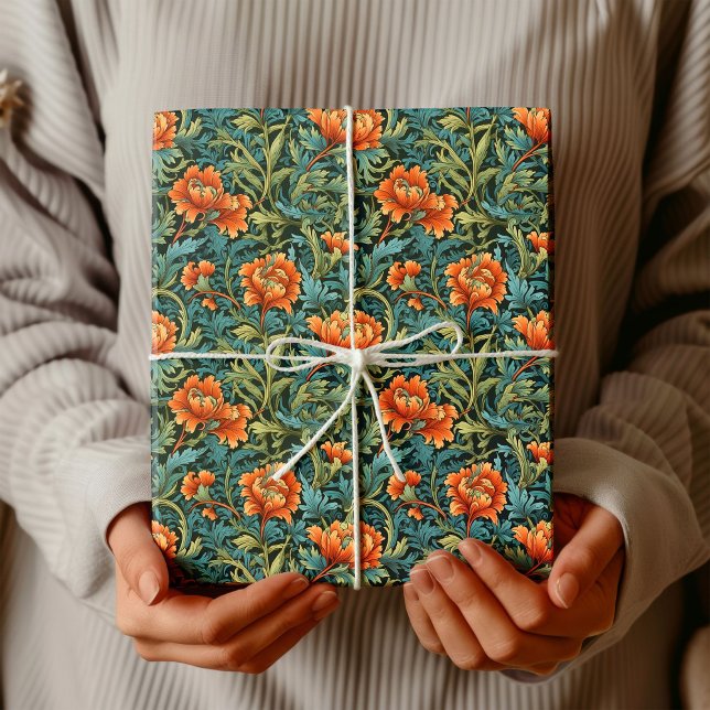 William Morris inspirerade terracotta pastel grönt Presentpapper (William Morris inspired terracotta pastel green Wrapping Paper)