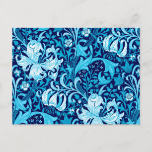 William Morris Iris och lilja, indigo blå och vit Vykort