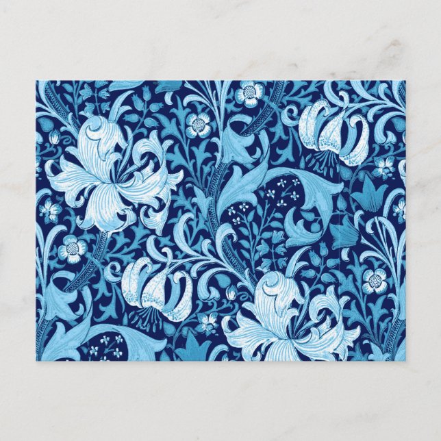 William Morris Iris och lilja, indigo blå och vit Vykort (Framsida)