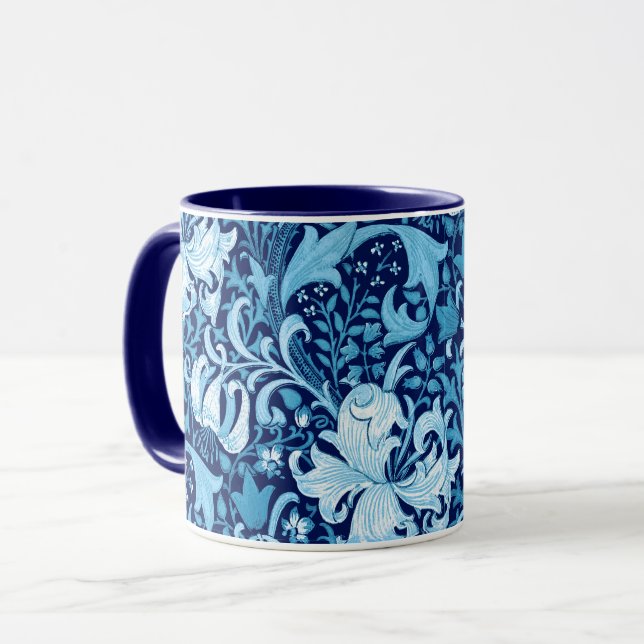 William Morris Iris och lilja, indigoblå blått Mugg (Framsida vänster)