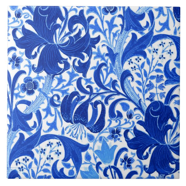 William Morris Iris och lilja, koboltblått Kakelplatta (Framsidan)