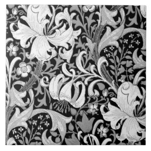 William Morris Iris och lilja som är svartvita Kakelplatta