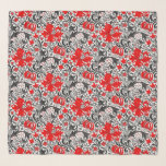 William Morris Iris och Lily, Black, White och Red<br><div class="desc">Kvadratisk scarf i en vintage William Morris-blommigt med stiliserade liljor och iriserade,  digitalt förstärkta och färgad,  i skuggor av grått/grått och svart blad,  med djupröda blommor,  på vit bakgrund</div>