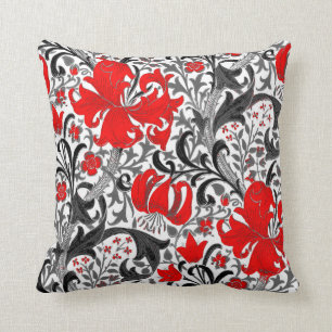 William Morris Iris och Lily, Black, White och Red Kudde