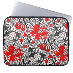 William Morris Iris och Lily, Black, White och Red Laptop Fodral