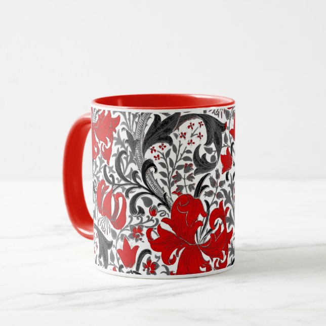 William Morris Iris och Lily, Black, White och Red Mugg (Framsida vänster)