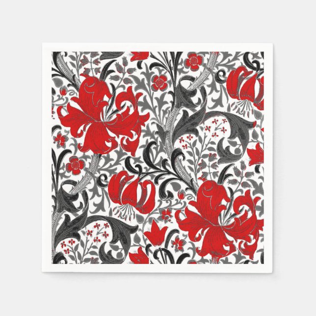 William Morris Iris och Lily, Black, White och Red Pappersservett (Framsidan)