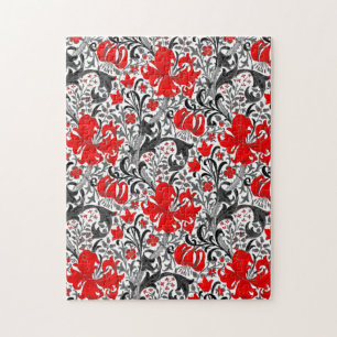 William Morris Iris och Lily, Black, White och Red Pussel