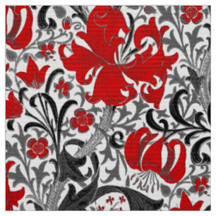 William Morris Iris och Lily, Black, White och Red Tyg