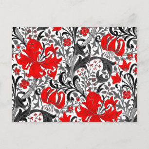 William Morris Iris och Lily, Black, White och Red Vykort