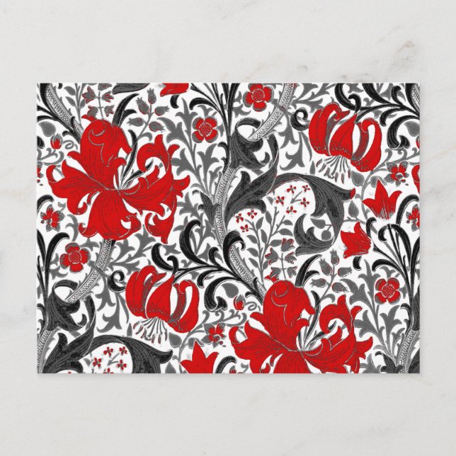William Morris Iris och Lily, Black, White och Red Vykort (Framsida)