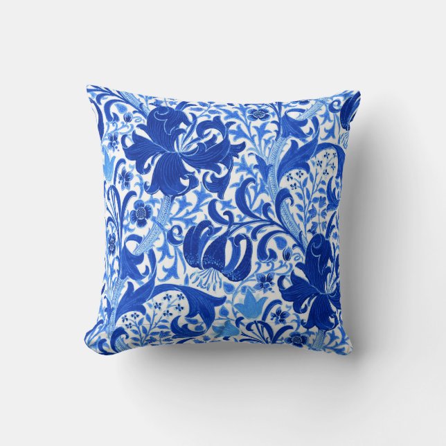 William Morris Iris och Lily, Cobalt Blue Kudde (Framsida)