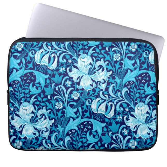 William Morris Iris och Lily, Indigo Blue & White Laptop Fodral (Framsidan)