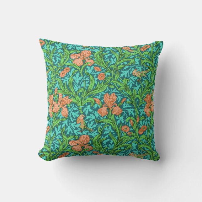 William Morris Iris, Orange och Turkos Kudde (Framsida)