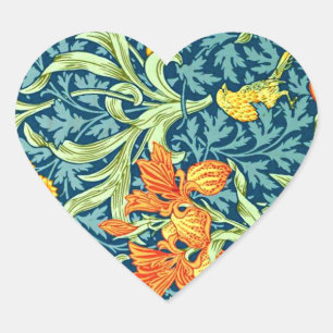 William Morris - Iris, vintage blommönster Hjärtformat Klistermärke