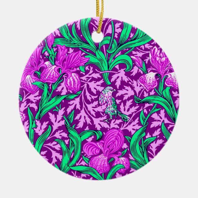 William Morris Irises, Amethyst Lila Julgransprydnad Keramik (Framsidan)