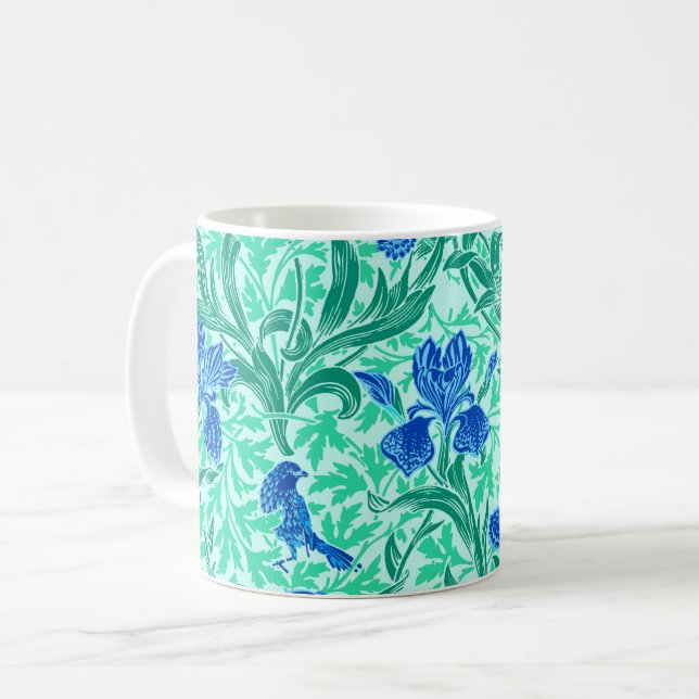William Morris Irises, Cobalt Blue, Aqua and Teal Kaffemugg (Framsida vänster)