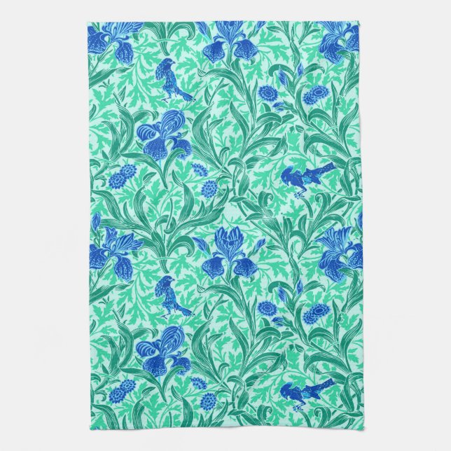 William Morris Irises, Cobalt Blue, Aqua and Teal Kökshandduk (Vertikal)