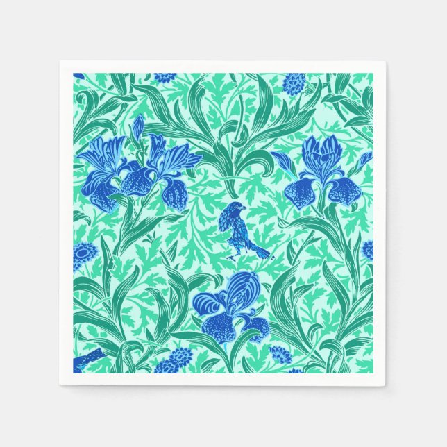 William Morris Irises, Cobalt Blue, Aqua and Teal Pappersservett (Framsidan)