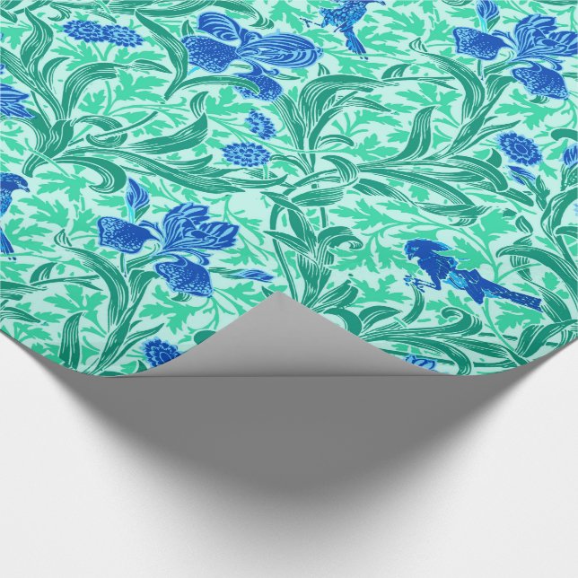 William Morris Irises, Cobalt Blue, Aqua and Teal Presentpapper (Hörn)