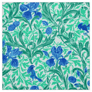 William Morris Irises, Cobalt Blue, Aqua and Teal Tyg