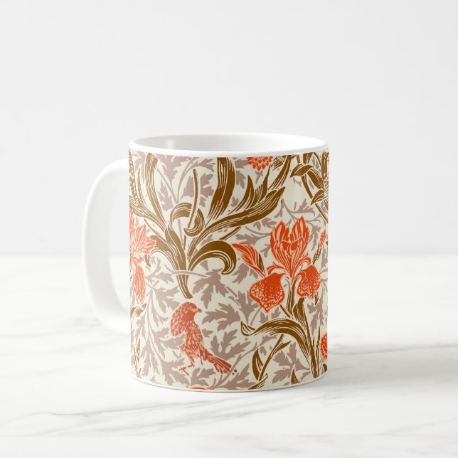 William Morris Irises, Coral Orange, Brown & Beige Kaffemugg (Framsida vänster)