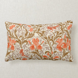 William Morris Irises, Coral Orange, Brown & Beige Lumbarkudde
