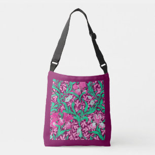 William Morris Irises, Fuchsia Rosa och Vin Axelväska