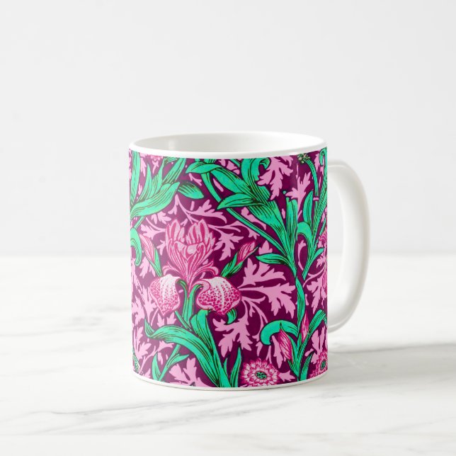 William Morris Irises, Fuchsia Rosa och Vin Kaffemugg (Framsida höger)