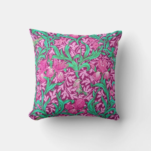 William Morris Irises, Fuchsia Rosa och Vin Kudde (Framsida)