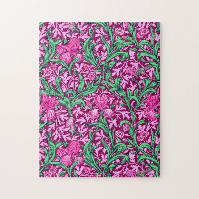 William Morris Irises, Fuchsia Rosa och Vin Pussel (Vertikal)