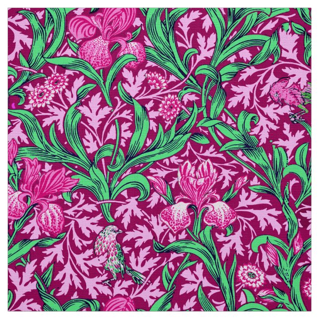William Morris Irises, Fuchsia Rosa och Vin Tyg (Provkarta)