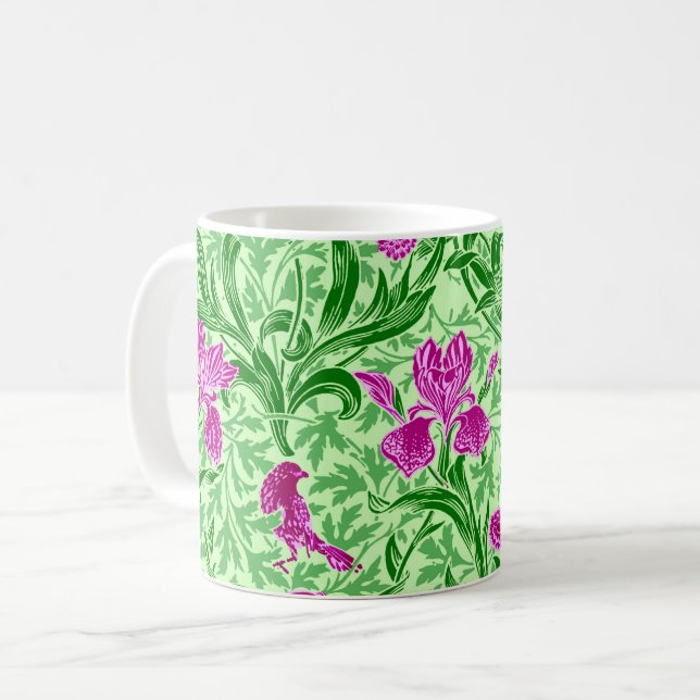 William Morris Irises, Grönt, Magenta och Orchid Kaffemugg (Framsida vänster)