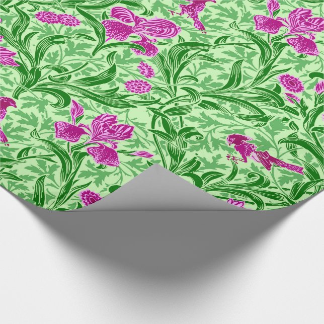 William Morris Irises, Grönt, Magenta och Orchid Presentpapper (Hörn)