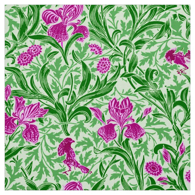 William Morris Irises, Grönt, Magenta och Orchid Tyg (Provkarta)