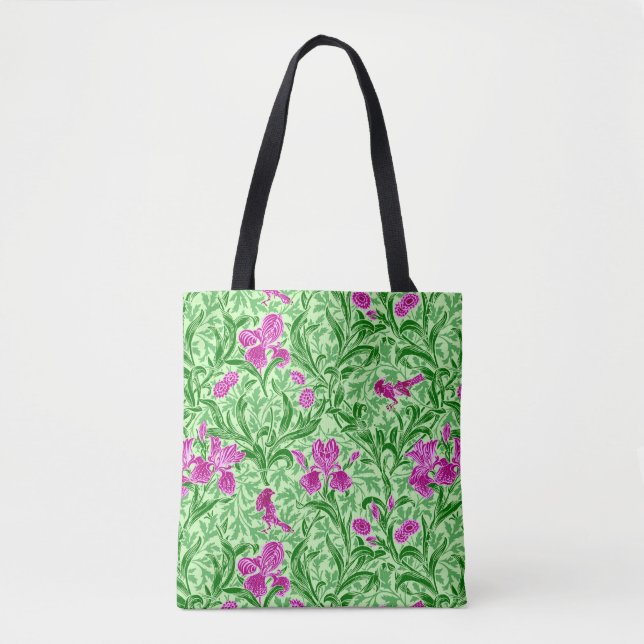 William Morris Irises, Grönt, Magenta och Orchid Tygkasse (Framsida)