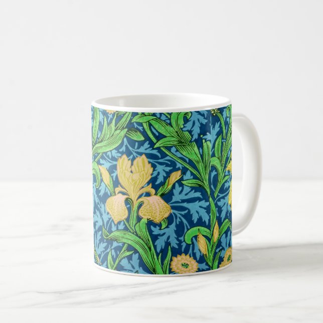 William Morris Irises, Gult and Cobalt Blue Kaffemugg (Framsida höger)