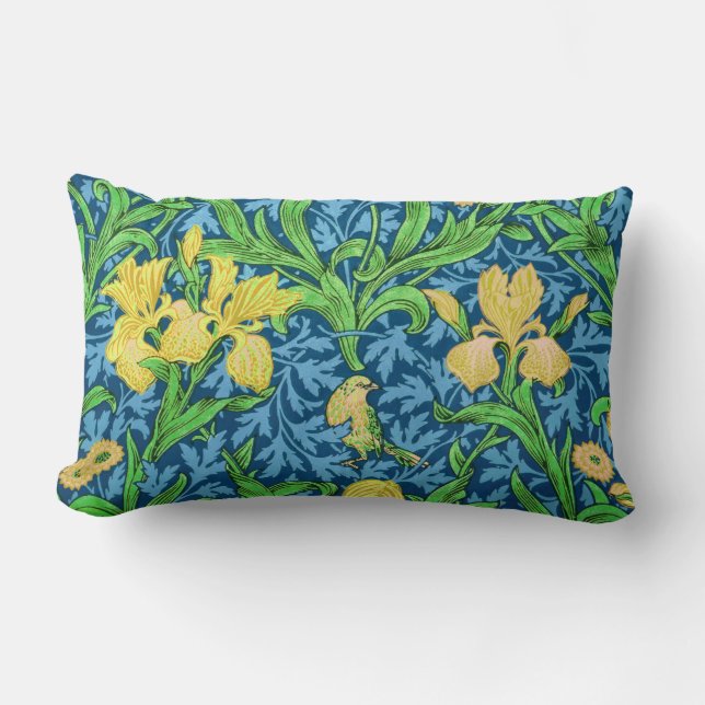 William Morris Irises, Gult and Cobalt Blue Lumbarkudde (Framsida)